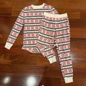 Stars Above Women's Pajama Set with Festive Fair Isle Red and Gray Stripes